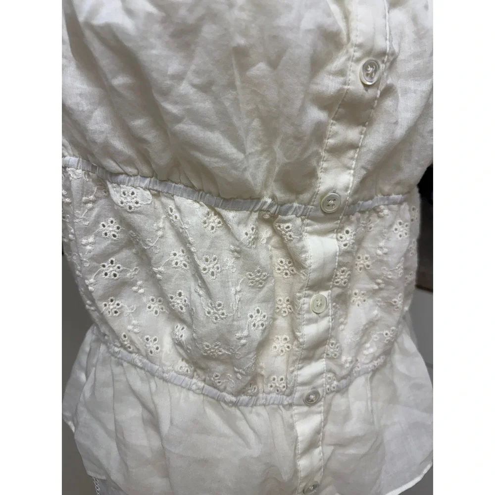 Reformation Cream Off White Ren Fair Peplum Puff Sleeve Button Down Top - XL